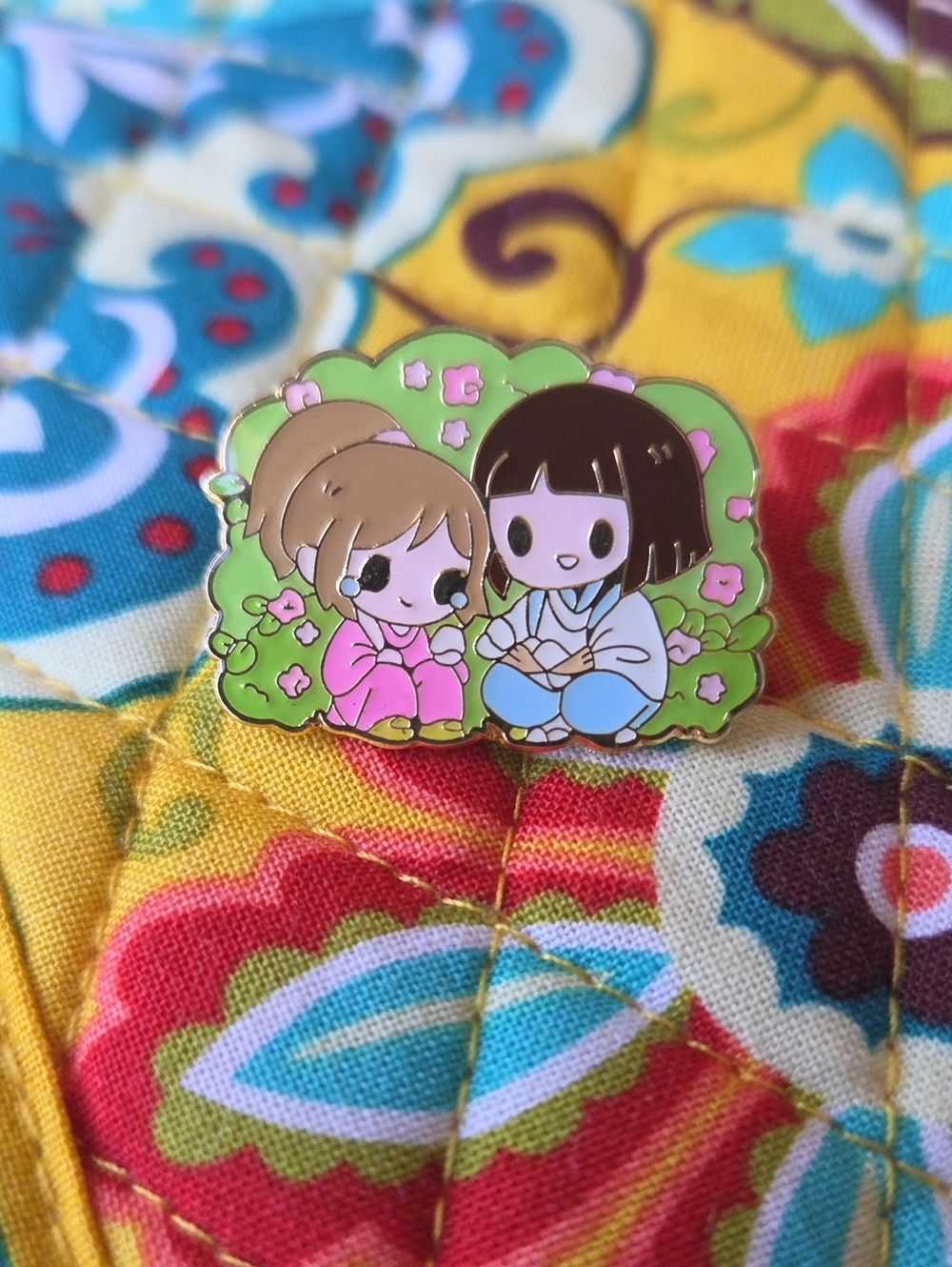 Cute Pink & Blue Kids Enamel Pin - Girl Friends Design